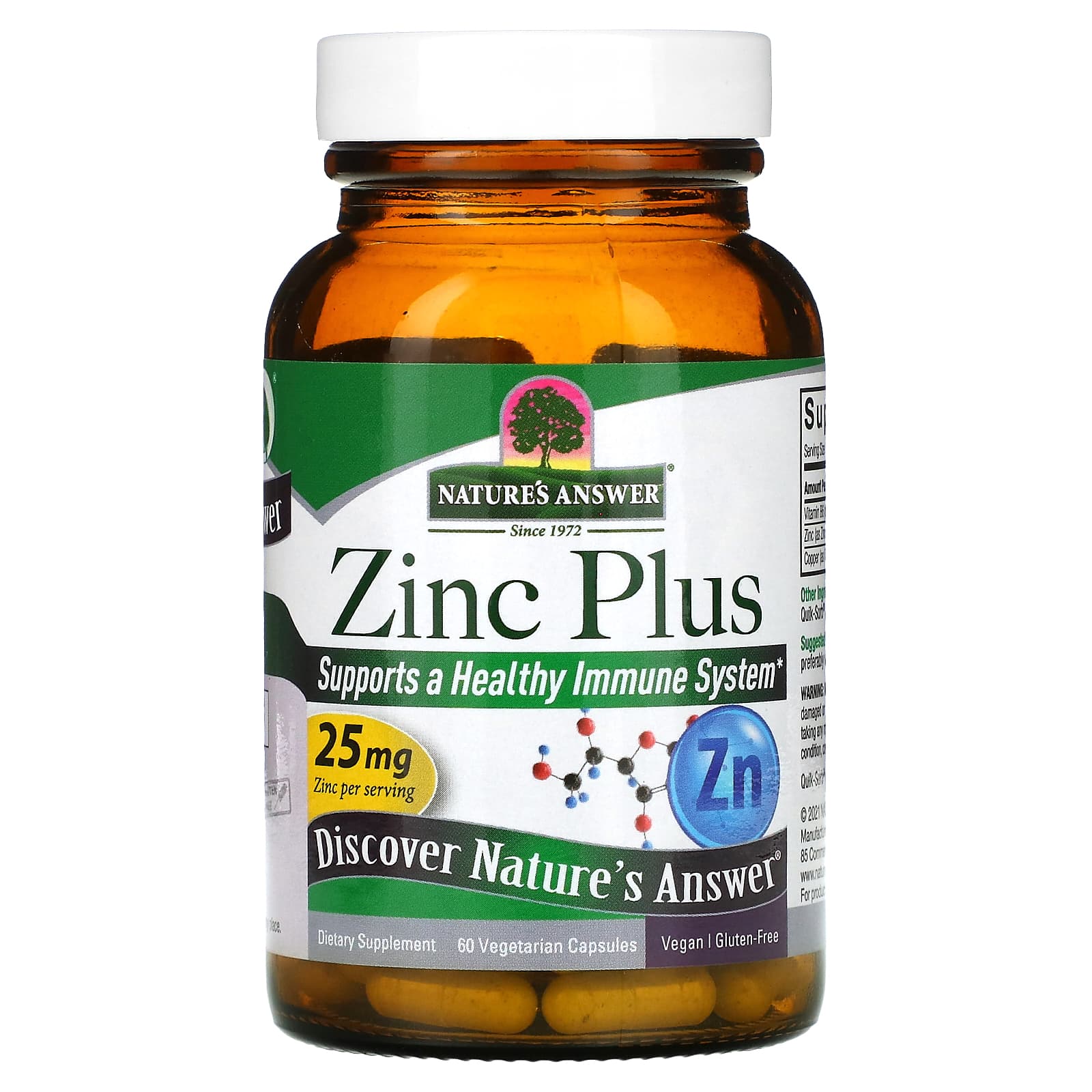 Цинк Nature's Answer Plus, 25 мг, 60 растительных капсул