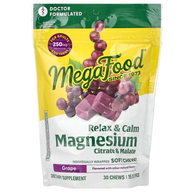 Магний цитрат MegaFood & Malate, вкус Grape, 125 мг, жевательные добавки