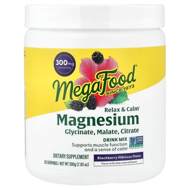 Магний MegaFood Drink Mix, вкус Blackberry Hibiscus Oasis, 200 г, смесь для напитка
