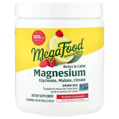 Магний MegaFood Relax & Calm Drink Mix, вкус Raspberry Lemonade, 200 г, смесь для напитка