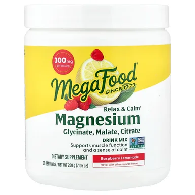 Фото товара: Магний MegaFood Relax & Calm Drink Mix, вкус «малиновый лимонад», 200 г, смесь для напитка
