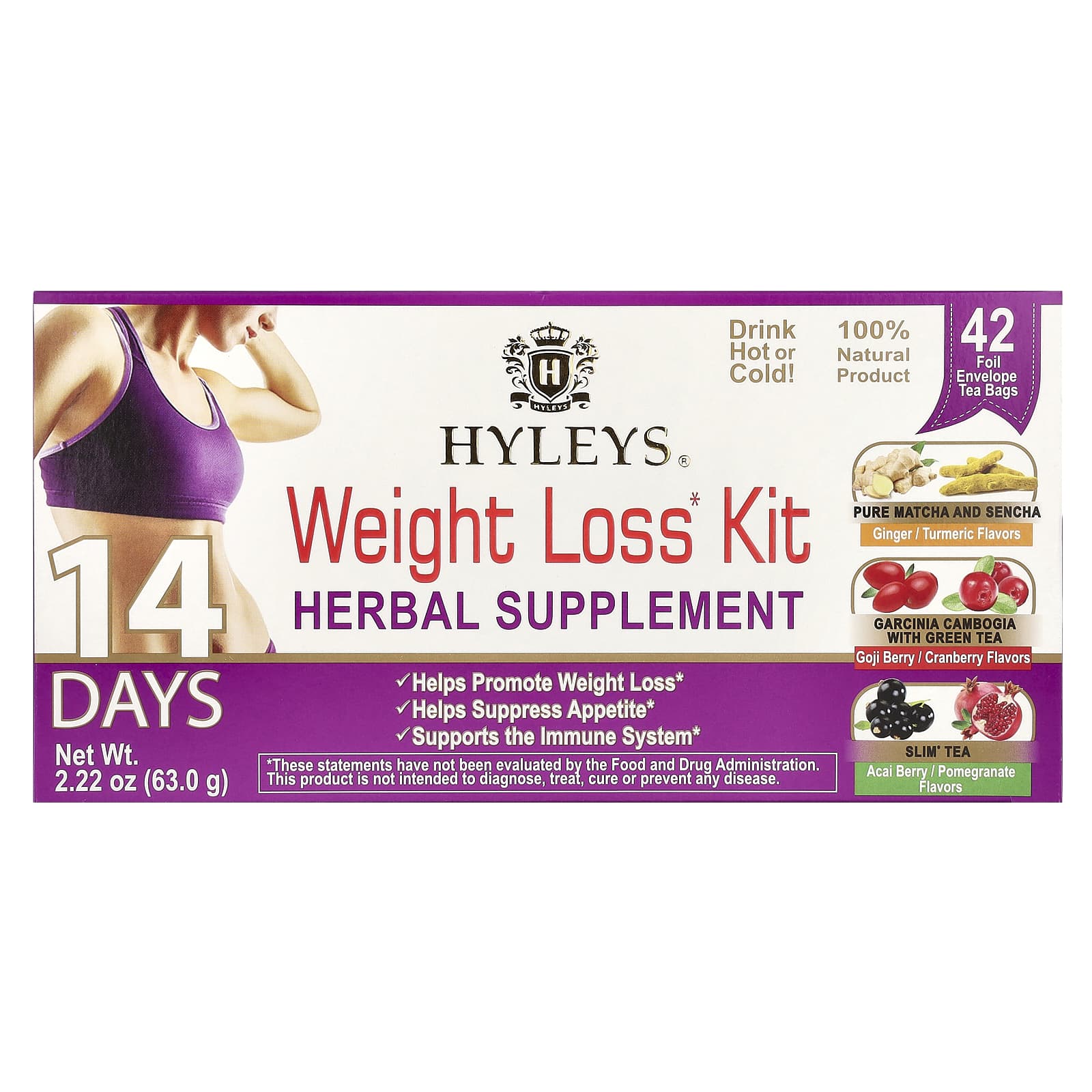 Чайные пакетики Hyleys Tea 14 Days Weight Loss Kit 42 Foil Envelope, 63 г — фото 2