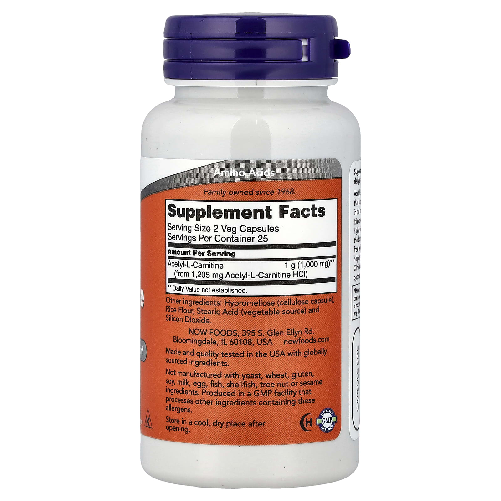 Ацетил-L-карнитин NOW Foods Acetyl-L- Carnitine, 500 мг, 50 растительных капсул — фото 2