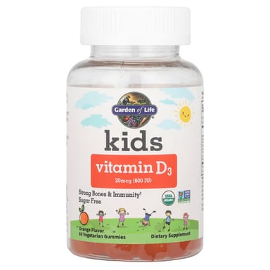 Детские витамины Garden of Life D3 60 Vegetarian Gummies, вкус Orange, 20 мкг (800 МЕ), жевательные пастилки