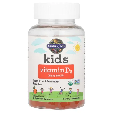Фото товара: Детские витамины Garden of Life D3 60 Vegetarian Gummies, вкус «апельсин», 20 мкг (800 МЕ), жевательные пастилки