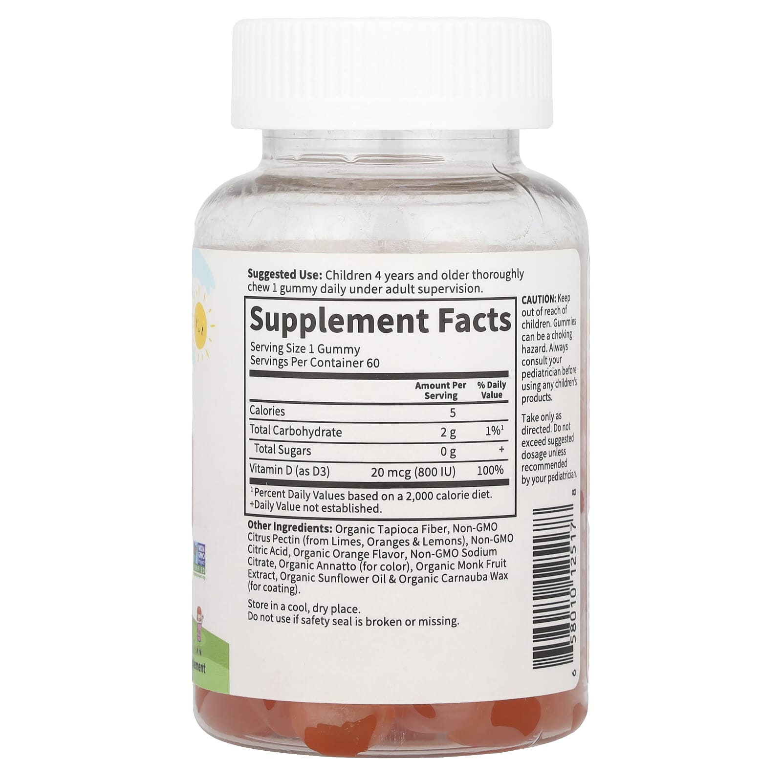 Детские витамины Garden of Life D3 60 Vegetarian Gummies, вкус Orange, 20 мкг (800 МЕ), жевательные пастилки — фото 2