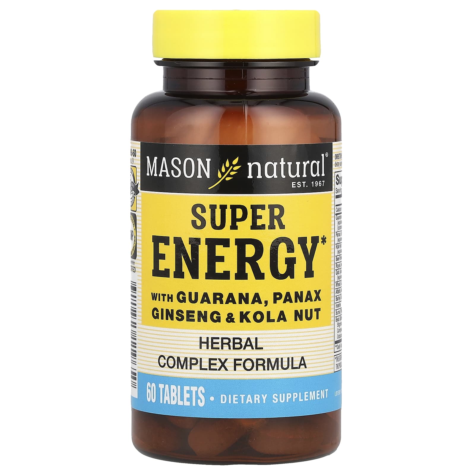 Женьшень Mason Natural Super Energy with Guarana Panax & Kola Nut, 60 таблеток
