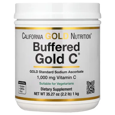 Фото товара: Витамин C California Gold Nutrition Buffered Gold C® Non-Acidic Powder Sodium Ascorbate, 1 кг, порошок