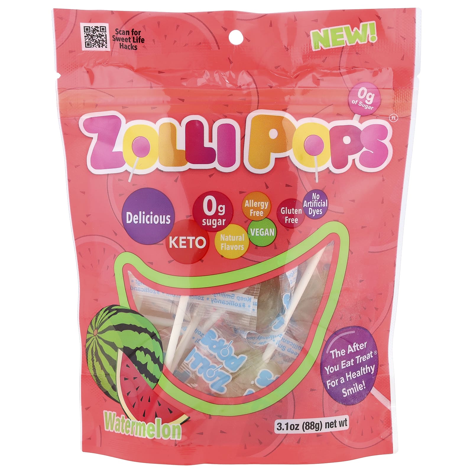 Чистящие леденцы Zollipops, арбуз, 88 г