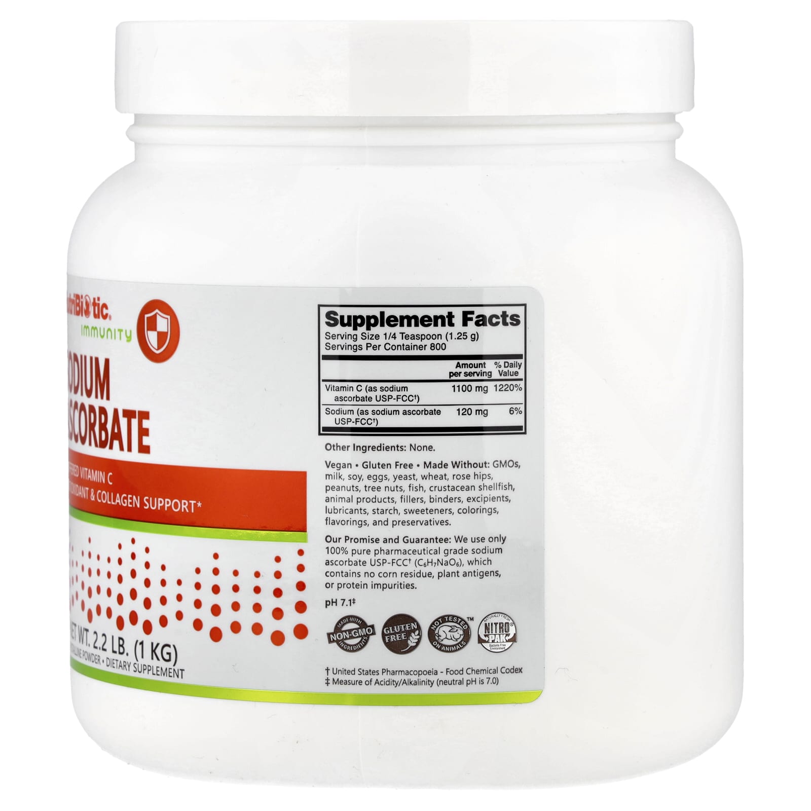 Кристаллический порошок NutriBiotic Immunity Sodium Ascorbate, кристаллический порошок, 1 кг — фото 2