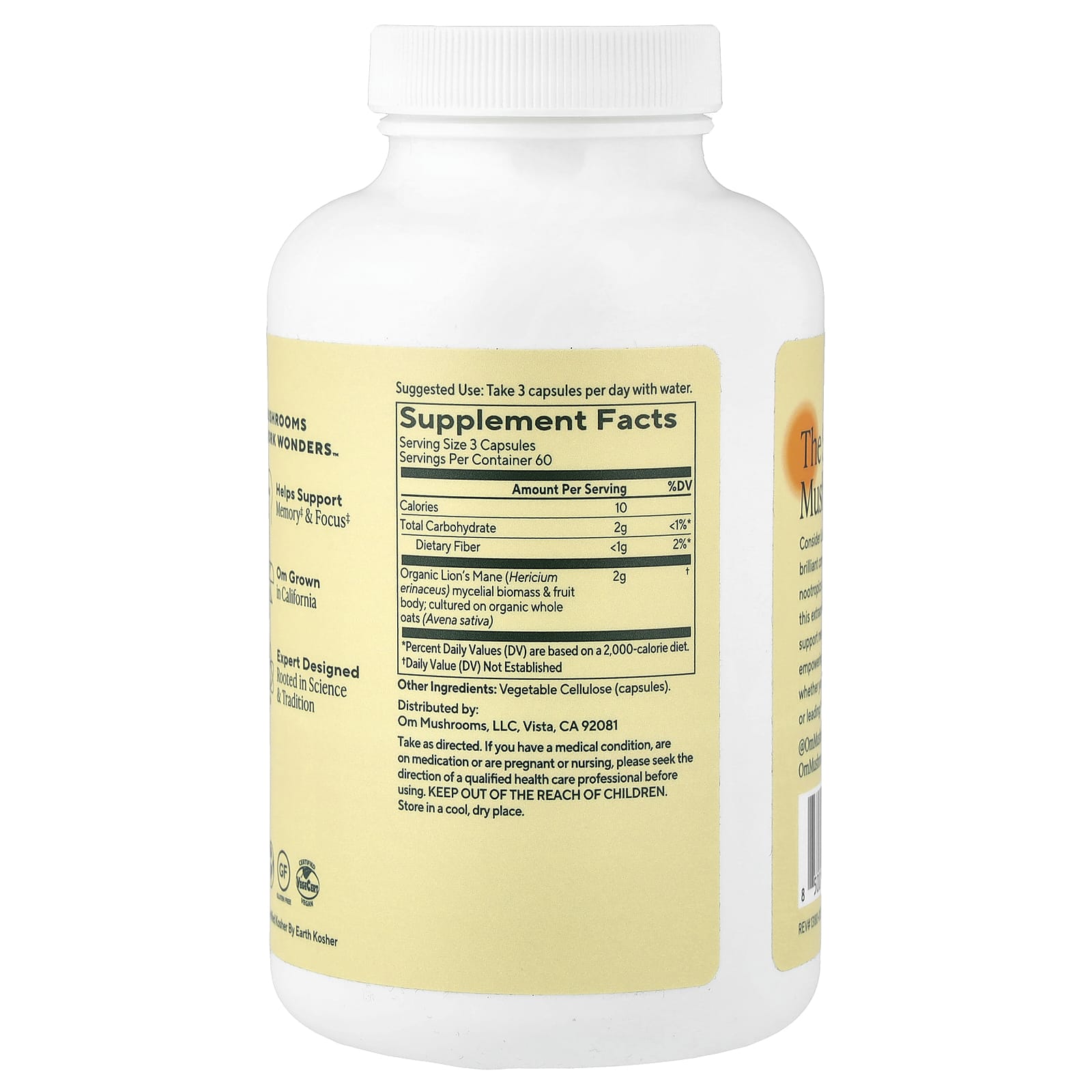 Ежовик гребенчатый Om Mushrooms Mushroom Capsules, 666 мг, 180 растительных капсул — фото 2