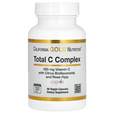 Комплекс California Gold Nutrition Total C with Ascorbic Acid Amla Extract Citrus Bioflavonoids & Rose Hip Extract, 500 мг, 60 растительных капсул