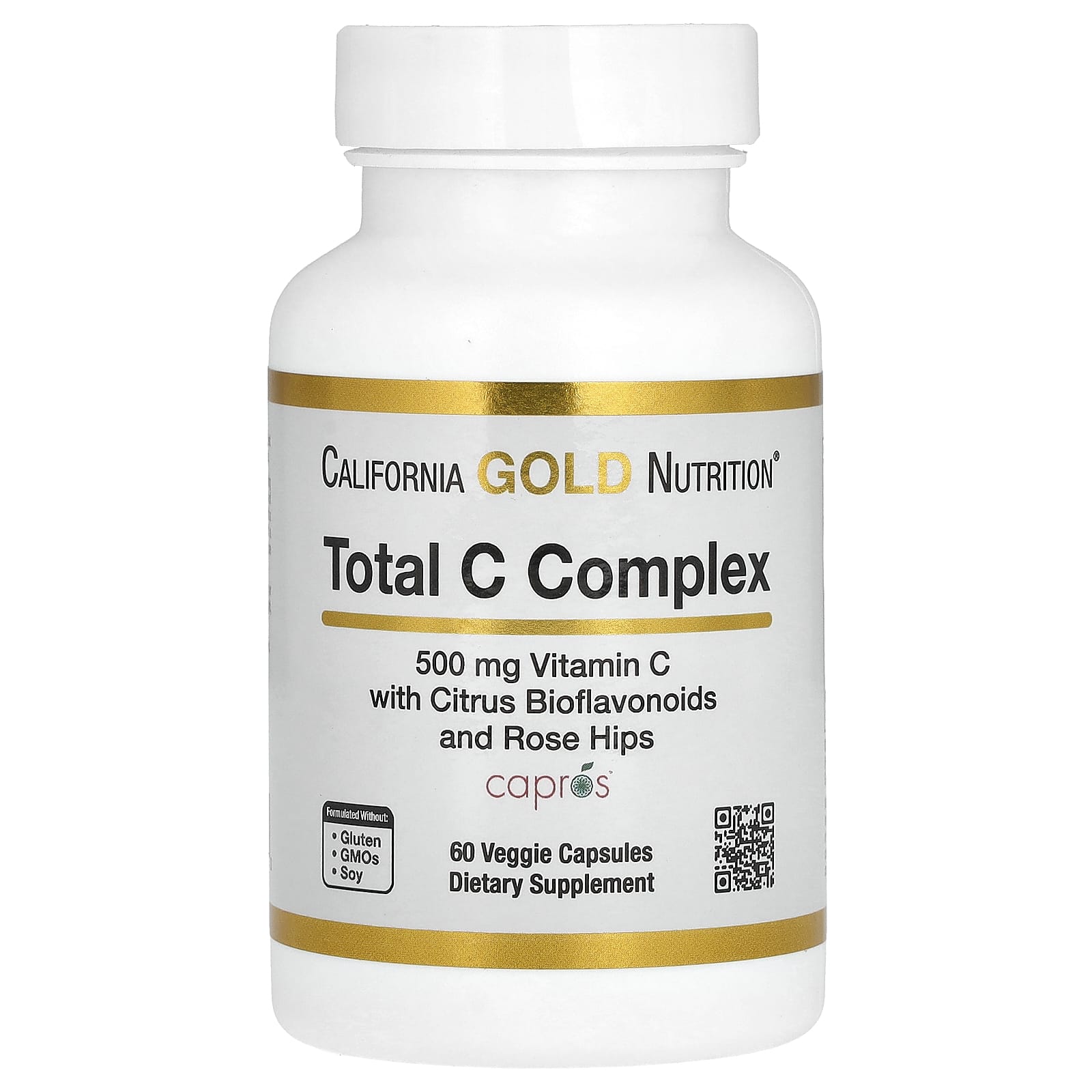 Комплекс California Gold Nutrition Total C with Ascorbic Acid Amla Extract Citrus Bioflavonoids & Rose Hip Extract, 500 мг, 60 растительных капсул