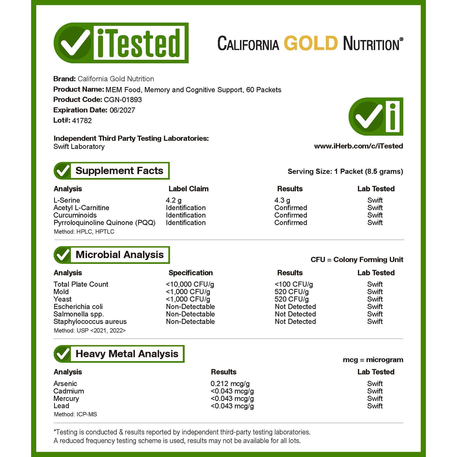 Ежовик гребенчатый California Gold Nutrition MEM Food Memory & Cognitive Support with MEM Blend L-Serine Organic and Blueberry Juice Powder, оттенок 60 Packets, 8.5 г, саше — фото 6