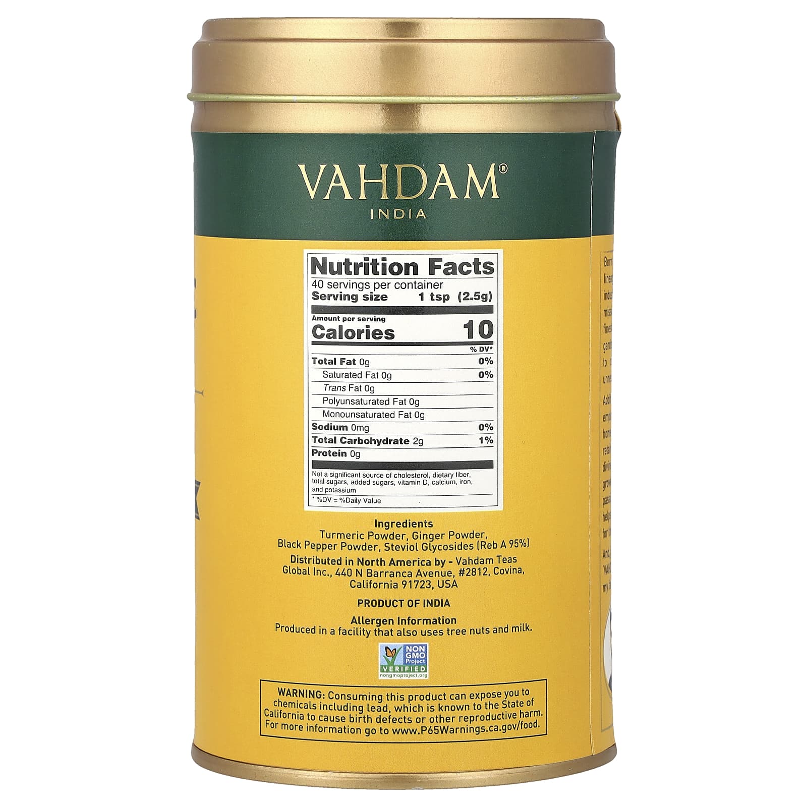 Куркума VAHDAM India Latte Mix Ginger, без кофеина, 100 г — фото 2