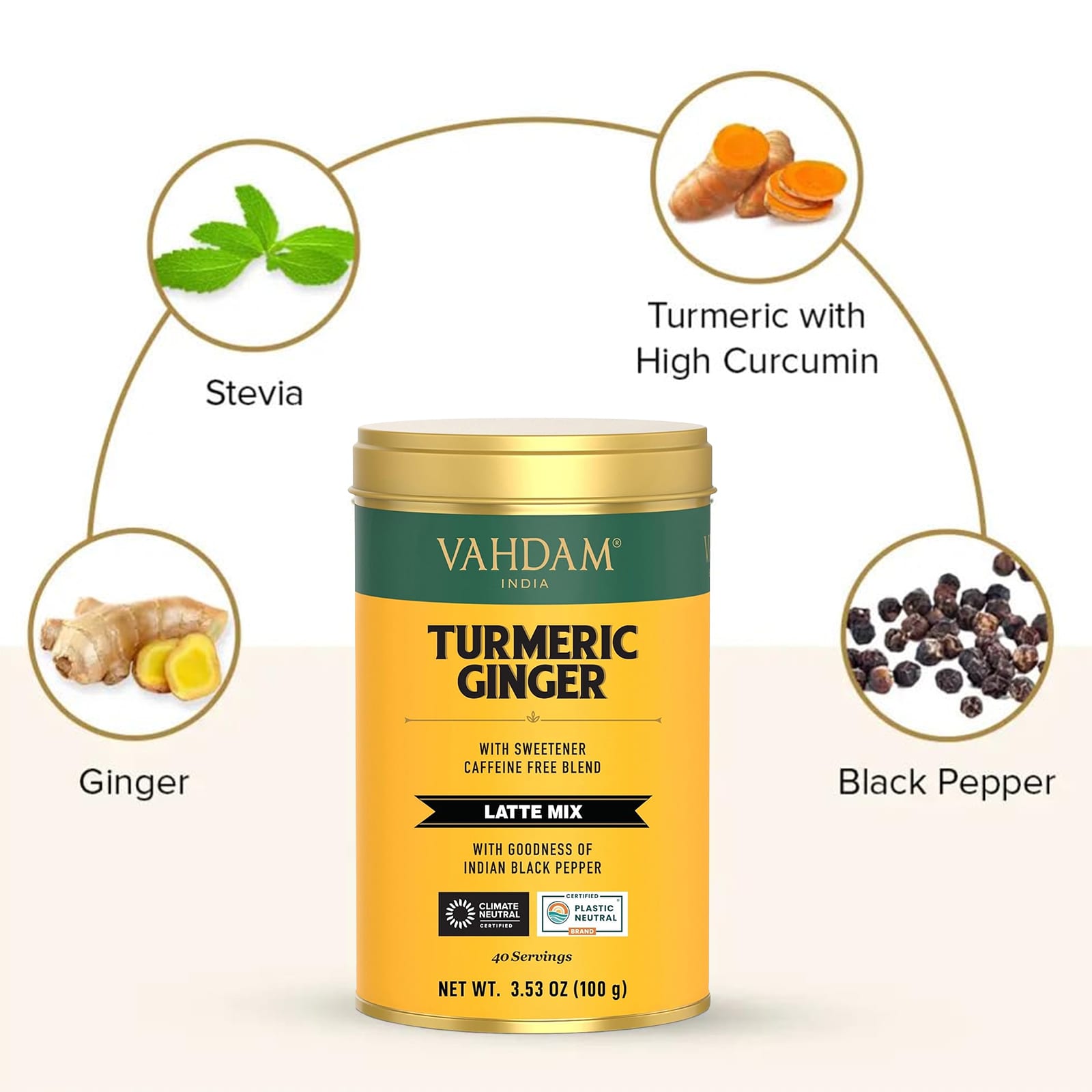 Куркума VAHDAM India Latte Mix Ginger, без кофеина, 100 г — фото 3