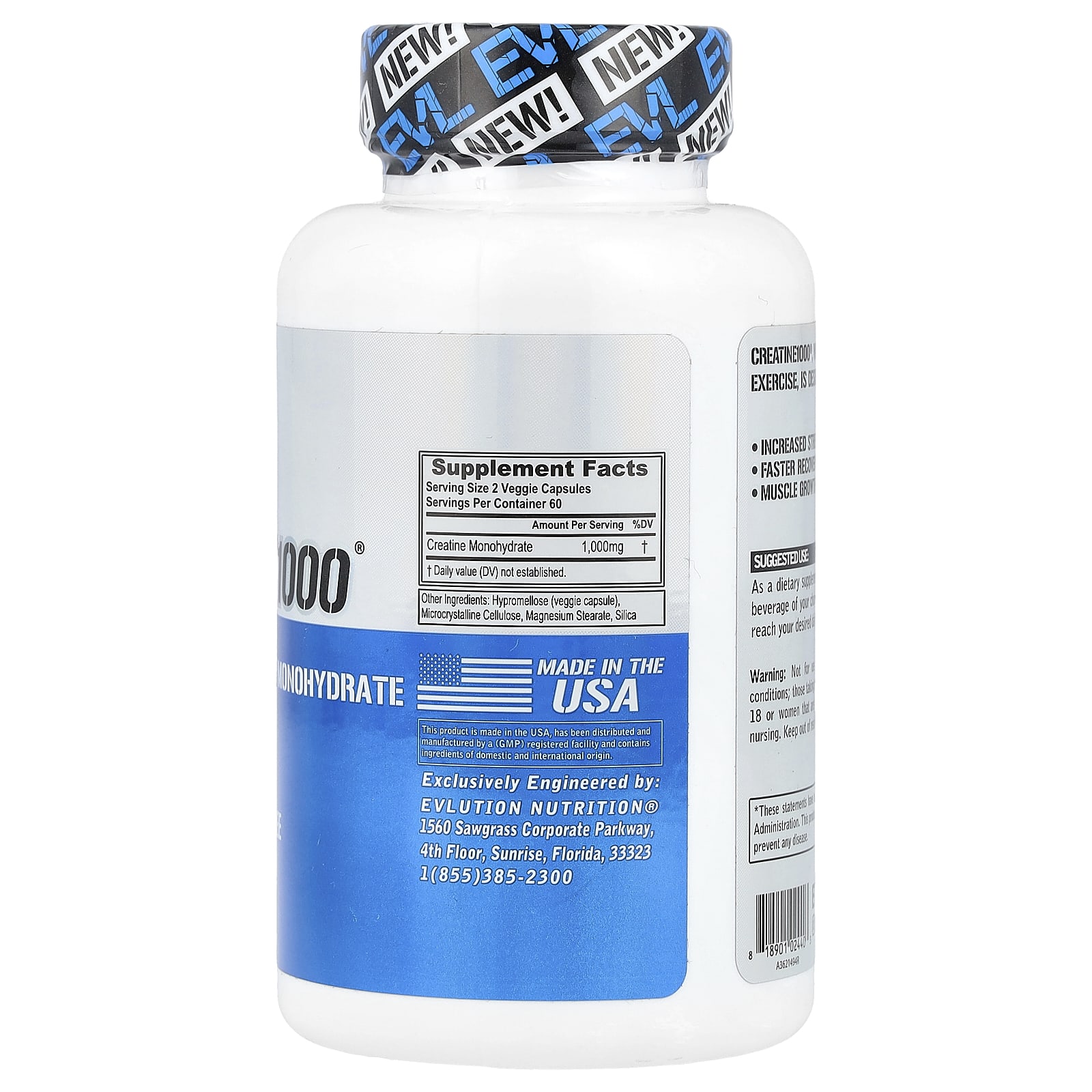 Креатин 1000® EVLution Nutrition, 120 вегетарианских капсул (500 мг на капсулу) — фото 2