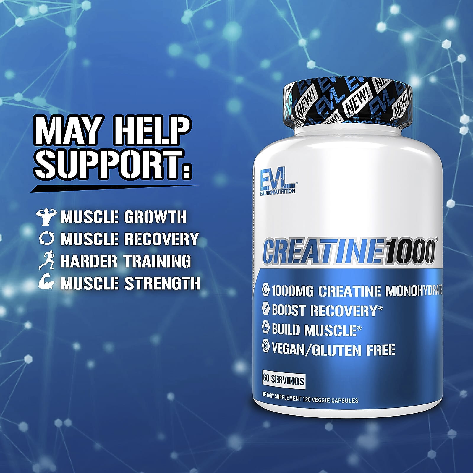 Креатин 1000® EVLution Nutrition, 120 вегетарианских капсул (500 мг на капсулу) — фото 3