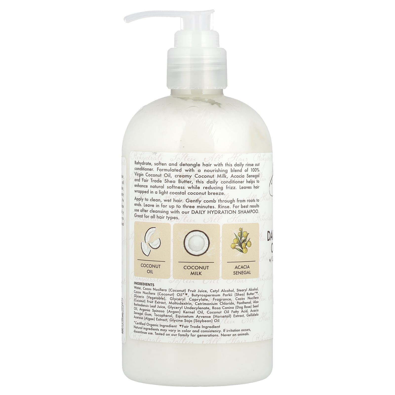 Кокосовое масло SheaMoisture Daily Hydration Conditioner All Hair Types, вкус 100% Virgin Coconut Oil, 384 мл — фото 2