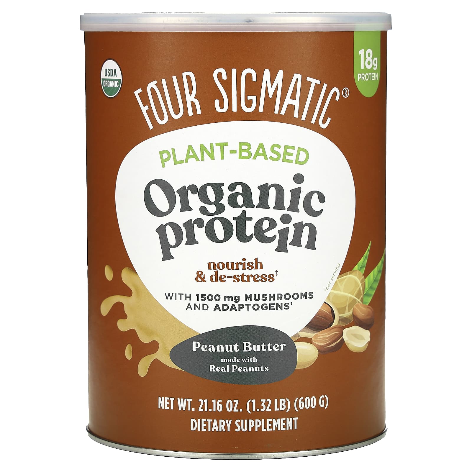 Арахисовая паста Four Sigmatic Plant-Based Organic Protein with Mushrooms & Adaptogens, 600 г
