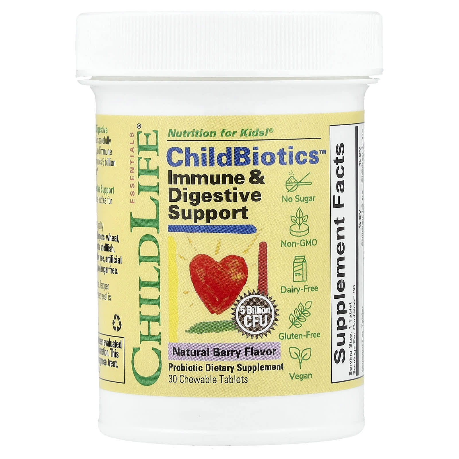 Поддержка пищеварения ChildLife Essentials ChildBiotics™ Immune & Digestive Natural Berry, 30 жевательных таблеток
