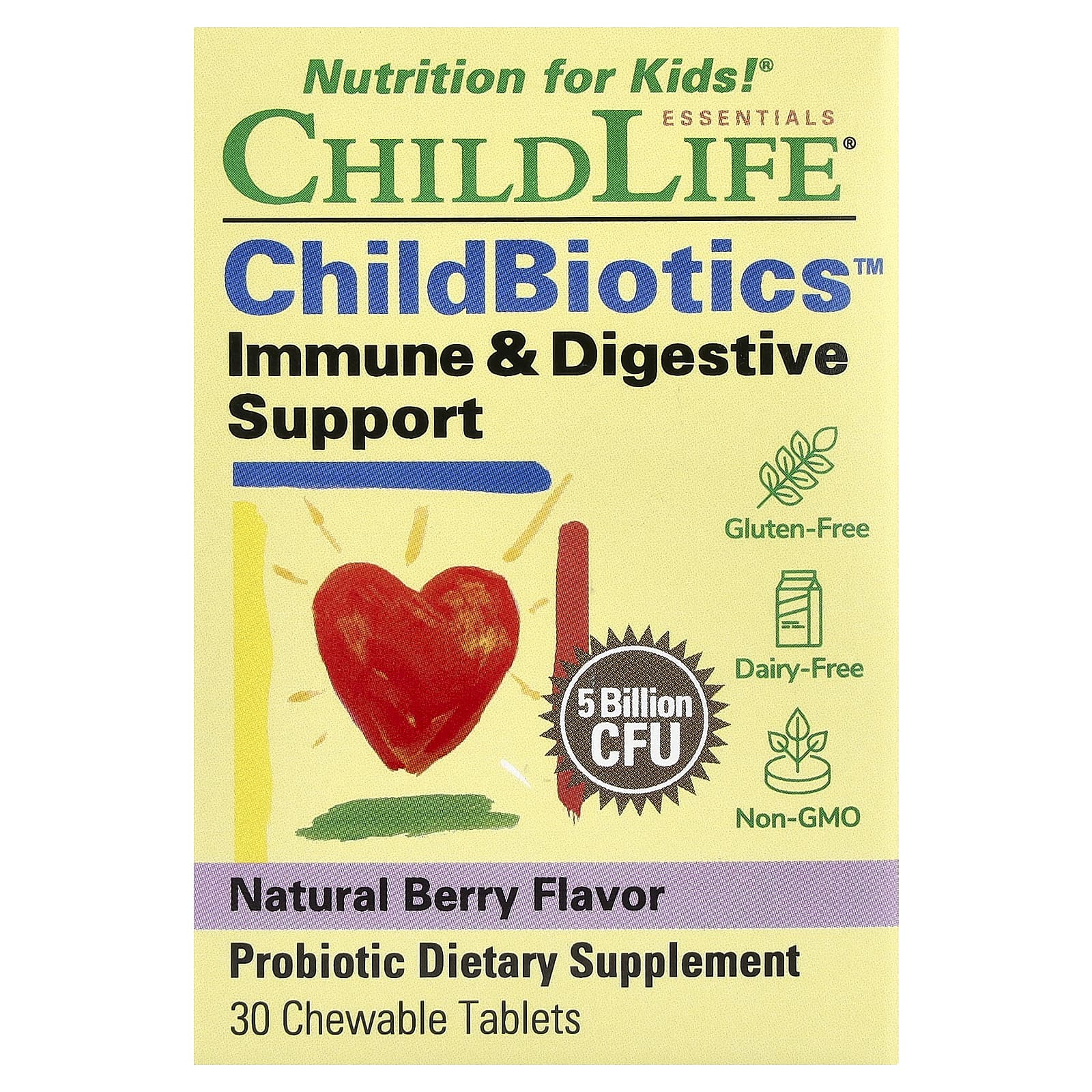 Поддержка пищеварения ChildLife Essentials ChildBiotics™ Immune & Digestive Natural Berry, 30 жевательных таблеток — фото 2