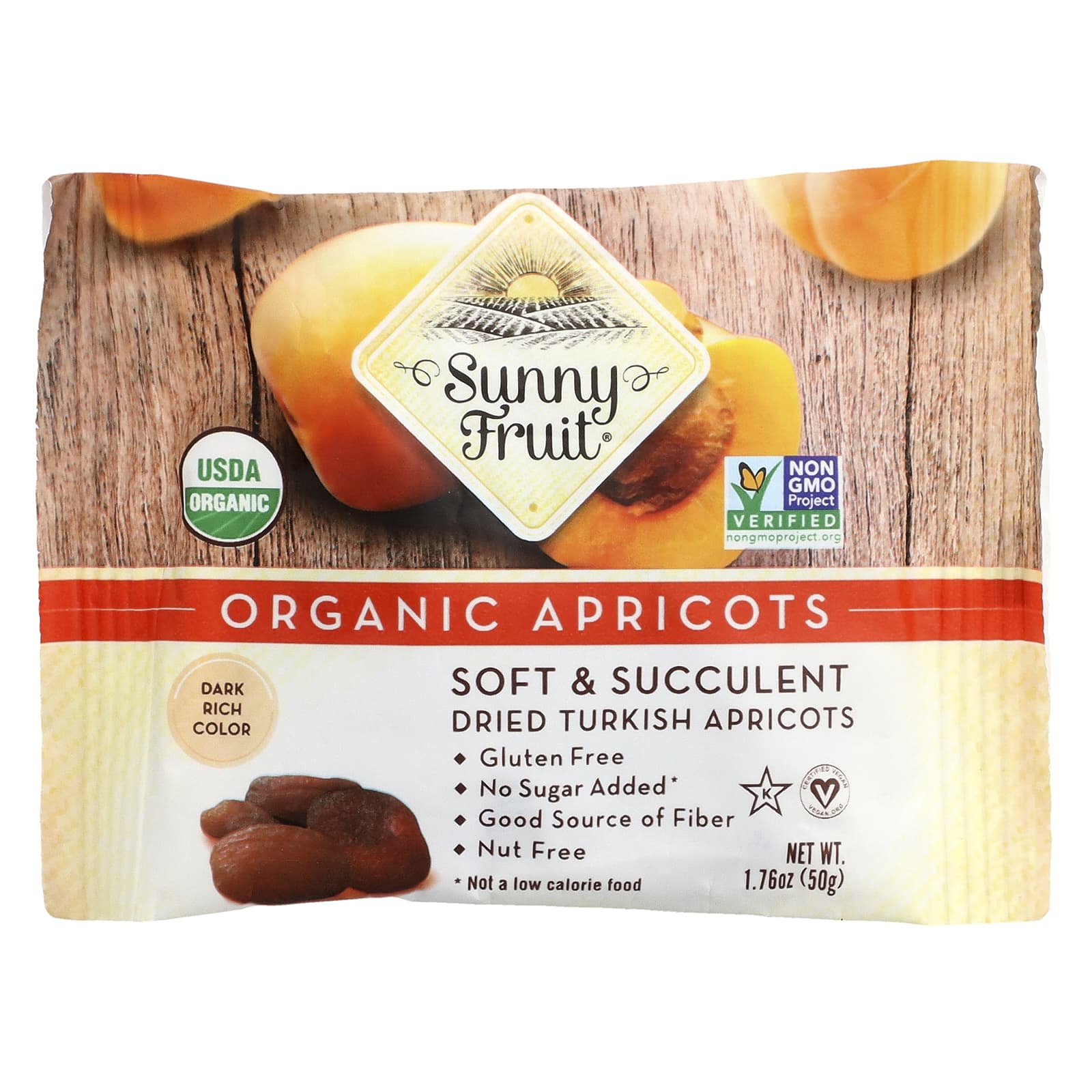 Сушёные абрикосы Sunny Fruit Organic 5 Portion Packs, 50 г — фото 2