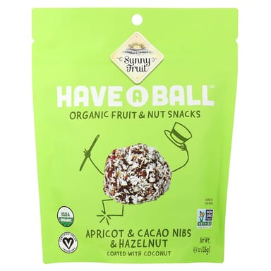 Какао-крупка Sunny Fruit Have A Ball™ Organic Fruit & Nut Snacks Apricot & & Hazelnut, 126 г