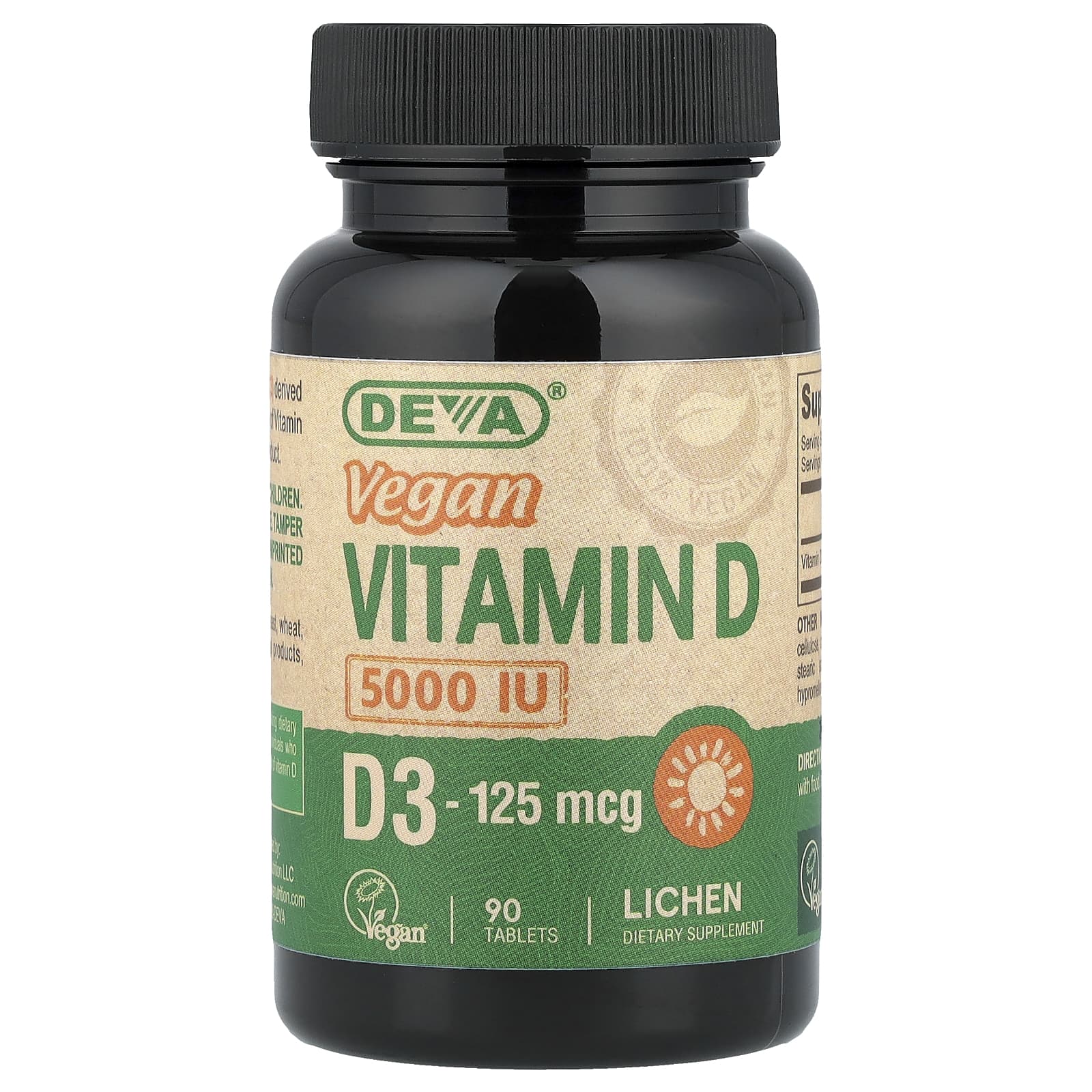 Витамин D3 Deva Vegan, 125 мкг (5000 МЕ), 90 таблеток