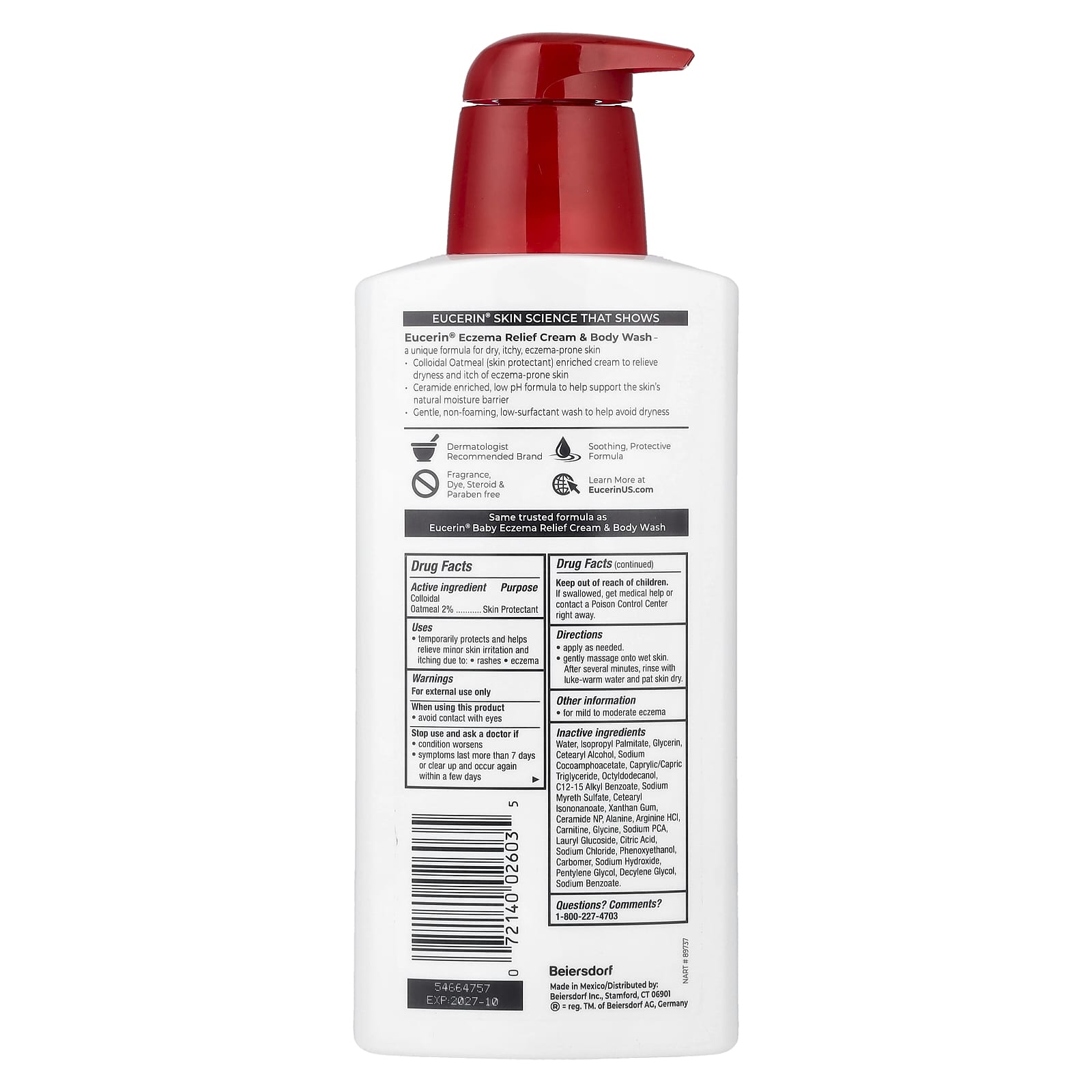 Гель для душа Eucerin Eczema Relief Cream &, 400 мл, крем — фото 2