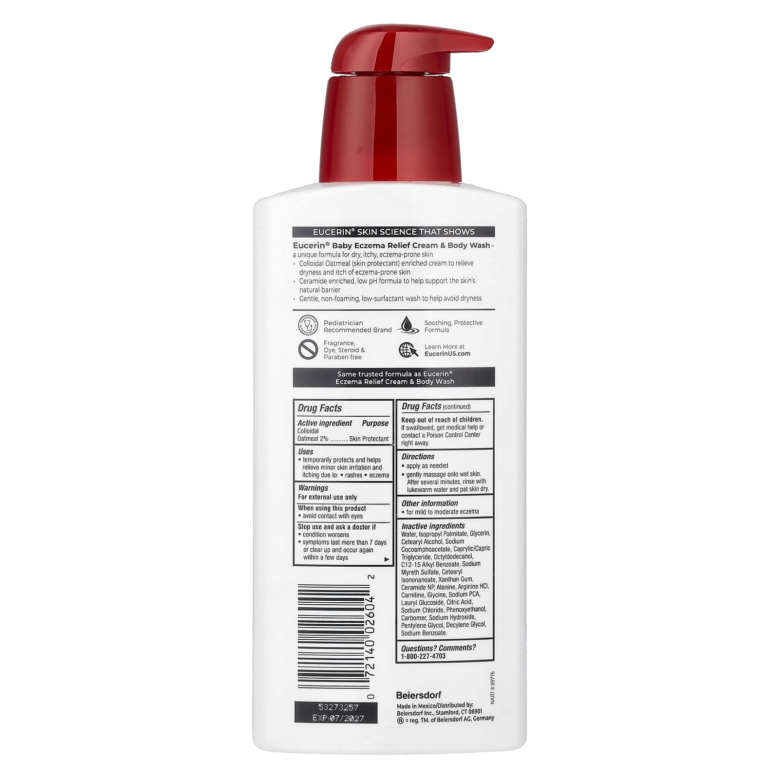 Детский гель для душа Eucerin Baby Eczema Relief Cream &, 400 мл, крем — фото 2