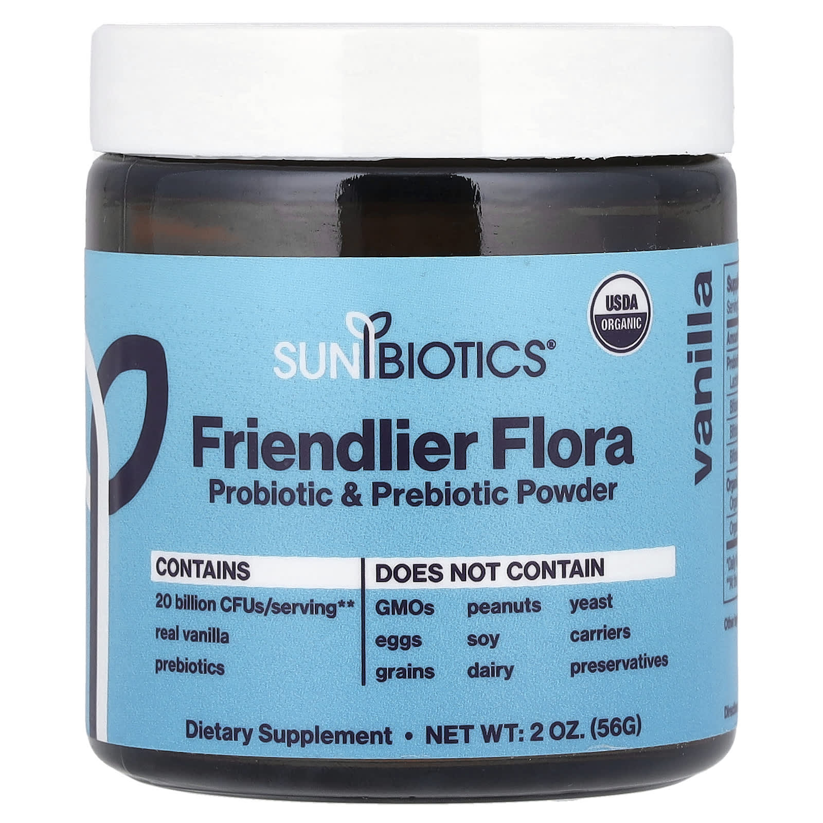 Пребиотик Sunbiotics Friendlier Flora Probiotic & Powder, вкус Vanilla, 56 г, порошок