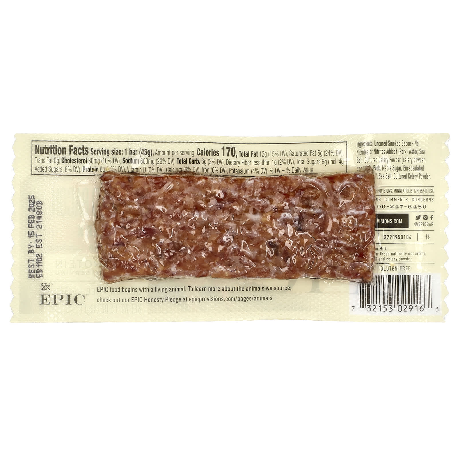 Батончик Epic Bar Uncured Bacon Pork, 43 г — фото 2