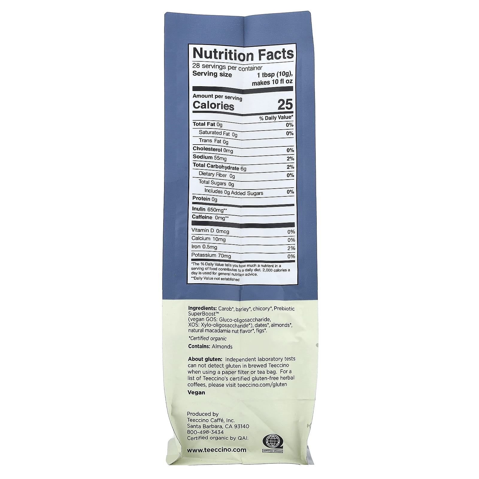 Пребиотик Teeccino Herbal 'Coffee' Macadamia Nut Medium Roast, без кофеина, 284 г — фото 2