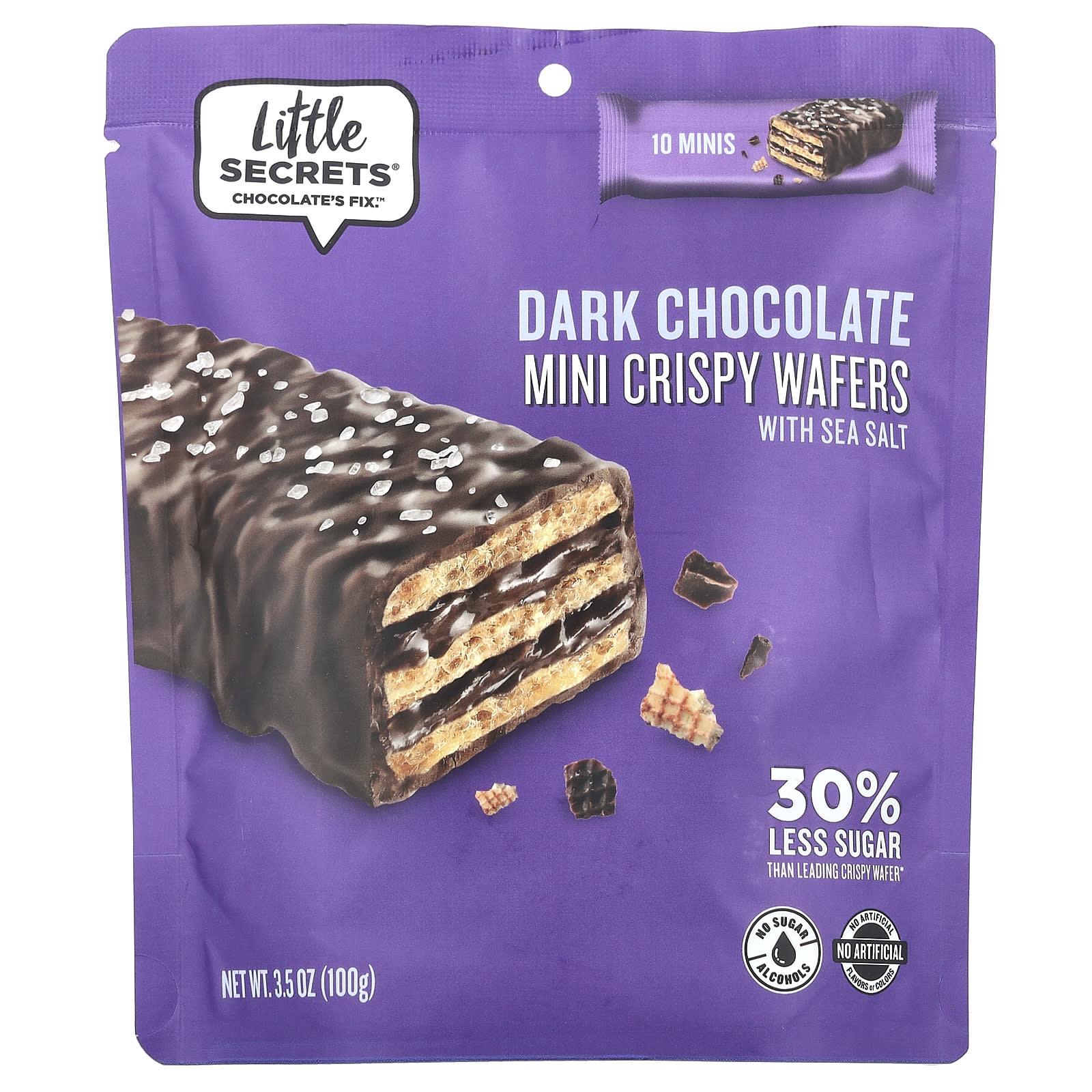 Темный шоколад Little Secrets Mini Crispy Wafers, вкус Dark Chocolate With Sea Salt, 100 г