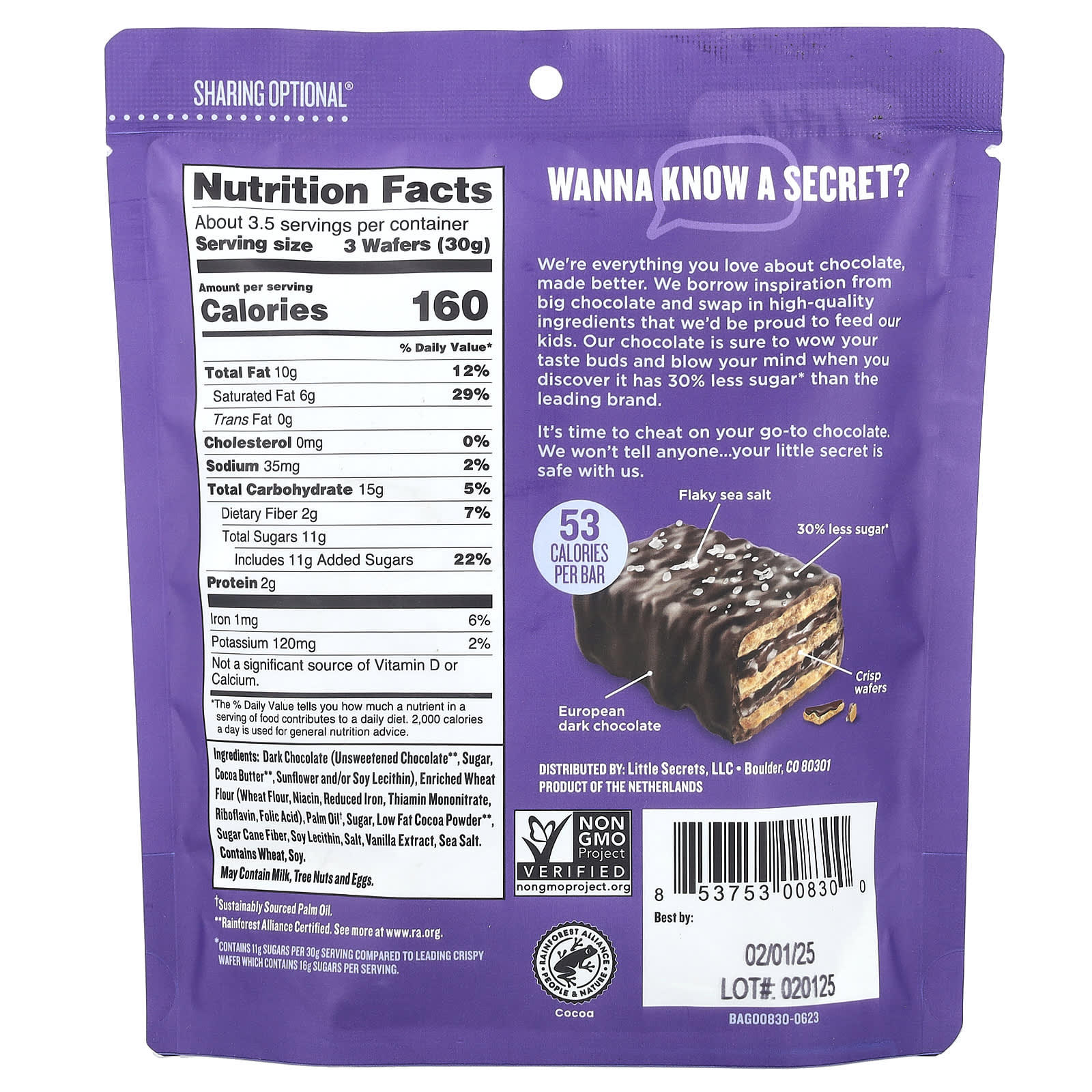 Темный шоколад Little Secrets Mini Crispy Wafers, вкус Dark Chocolate With Sea Salt, 100 г — фото 2