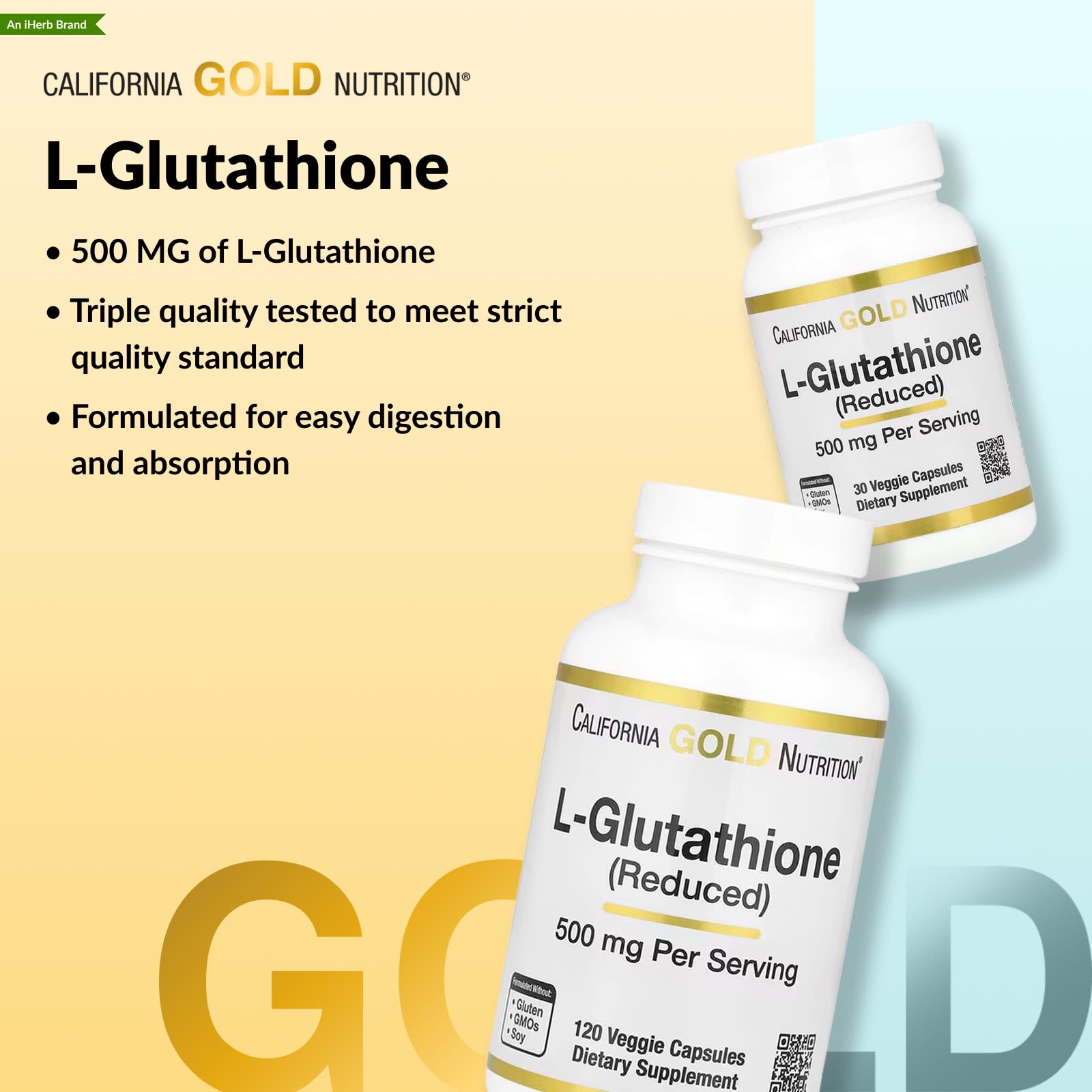 Глутатион California Gold Nutrition L- (Reduced), 500 мг, 30 растительных капсул — фото 6