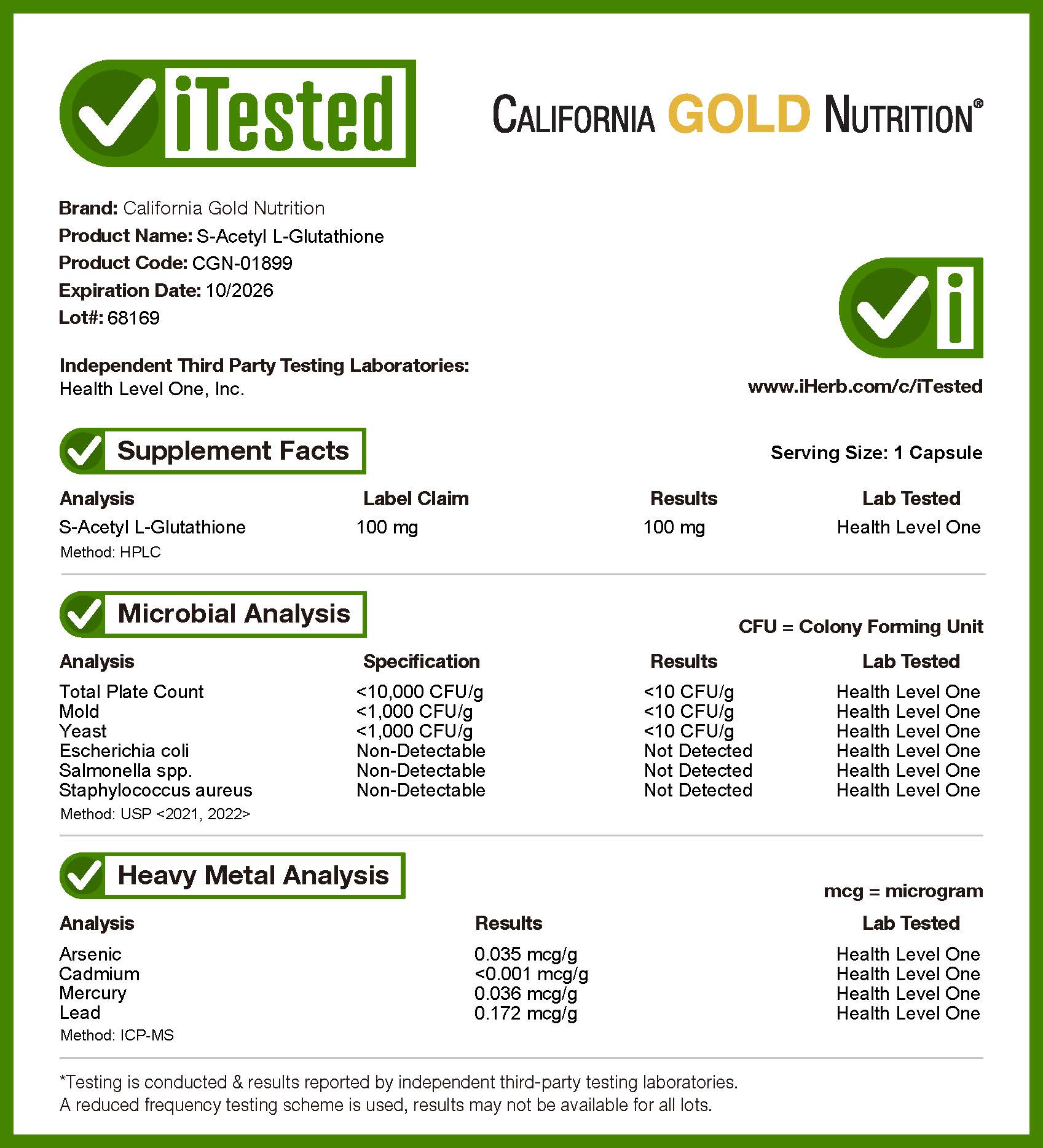 Глутатион California Gold Nutrition S-Acetyl L-, 100 мг, 30 растительных капсул — фото 4
