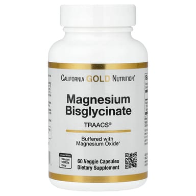 Магний California Gold Nutrition Bisglycinate Chelate Albion TRAACS®, 100 мг, 60 растительных капсул
