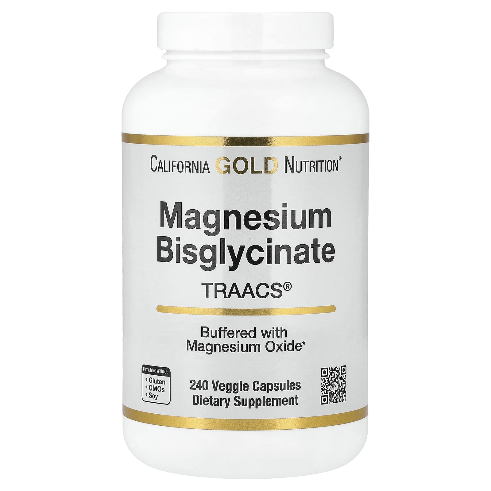 Магний California Gold Nutrition Bisglycinate Chelate Albion TRAACS®, 100 мг, 240 растительных капсул — фото 3