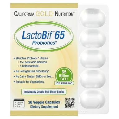 Пробиотик California Gold Nutrition LactoBif® 65, 30 растительных капсул