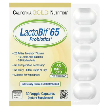 Фото товара: Пробиотик California Gold Nutrition LactoBif® 65, 30 растительных капсул