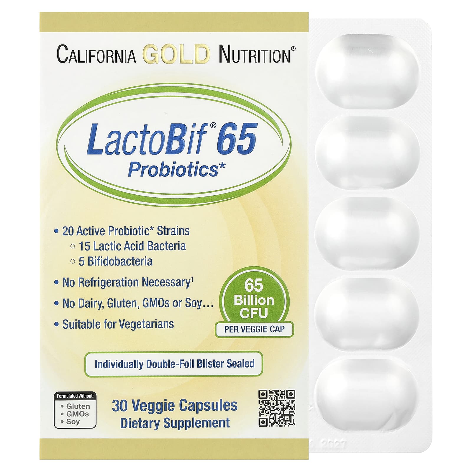 Пробиотик California Gold Nutrition LactoBif® 65, 30 растительных капсул — фото 2