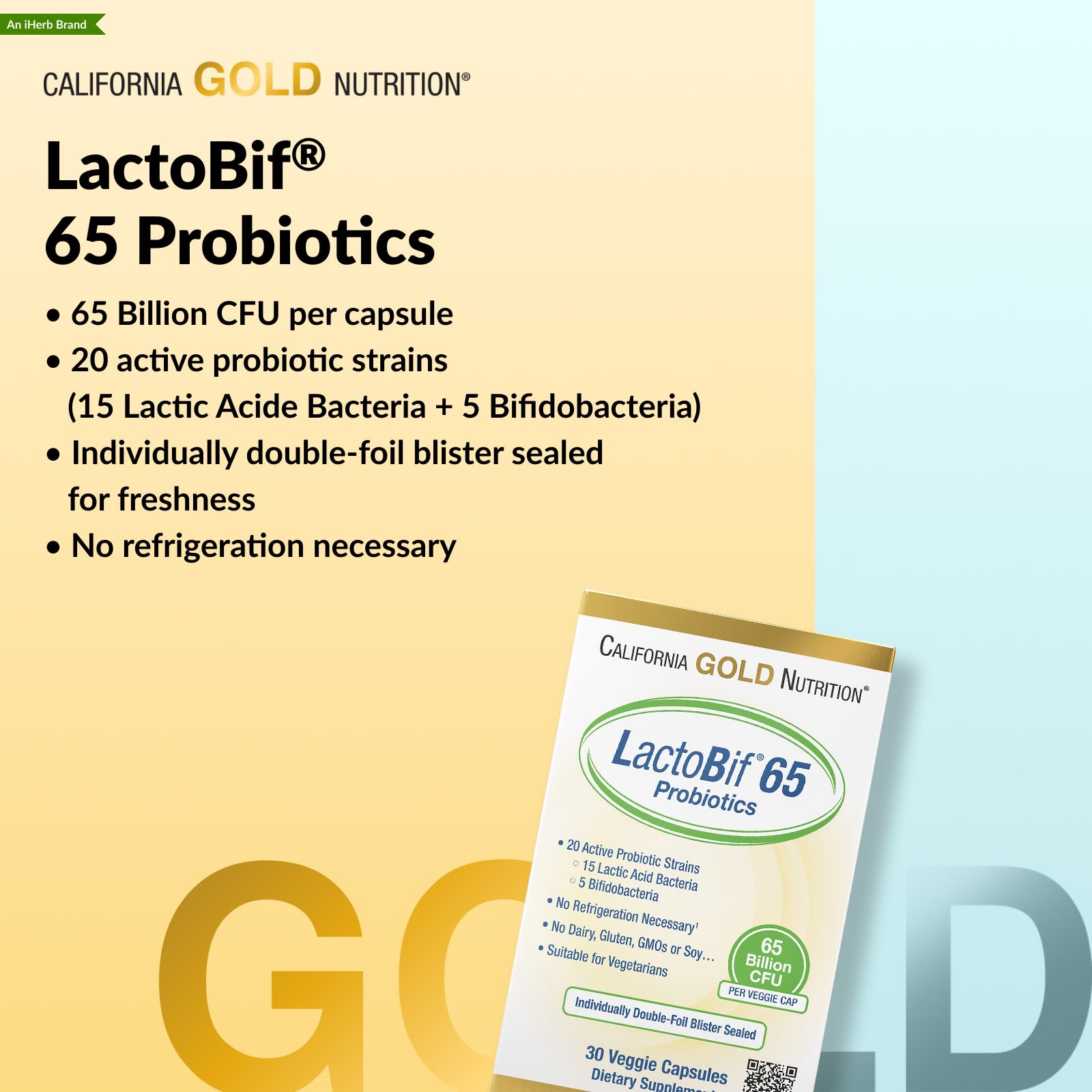 Пробиотик California Gold Nutrition LactoBif® 65, 30 растительных капсул — фото 6