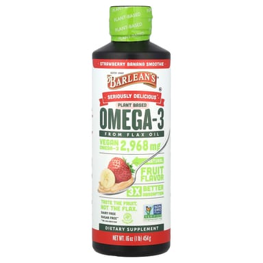 Омега-3 Barlean's Seriously Delicious® From Flax Oil, вкус Strawberry Banana Smoothie, 2968 мг, 454 г, масло