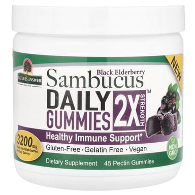 Бузина Nature's Answer Sambucus Daily Gummies 2X Strength 45 Pectin Gummies, 3200 мг, жевательные пастилки