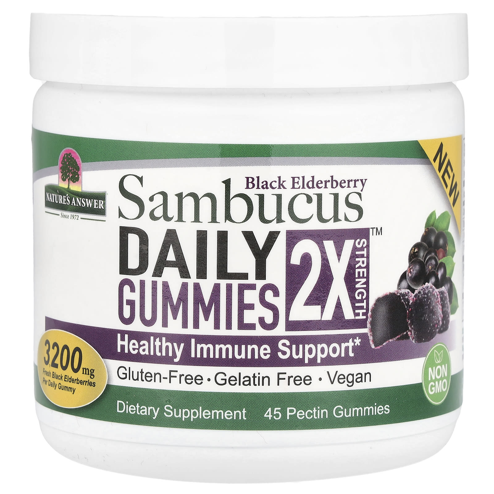 Бузина Nature's Answer Sambucus Daily Gummies 2X Strength 45 Pectin Gummies, 3200 мг, жевательные пастилки