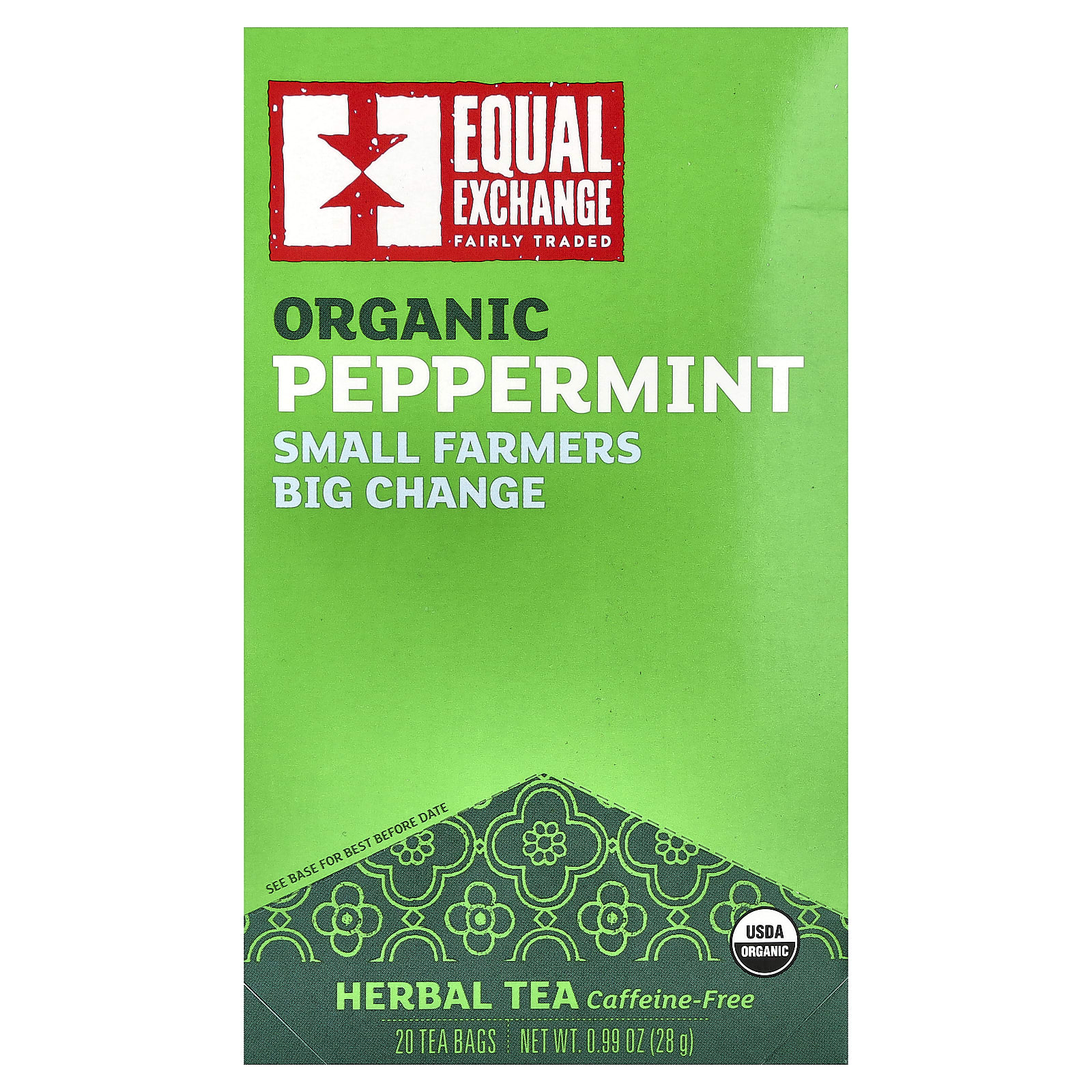 Травяной чай Equal Exchange Organic Peppermint 20 Tea Bags, без кофеина, 28 г, чайные пакетики — фото 2