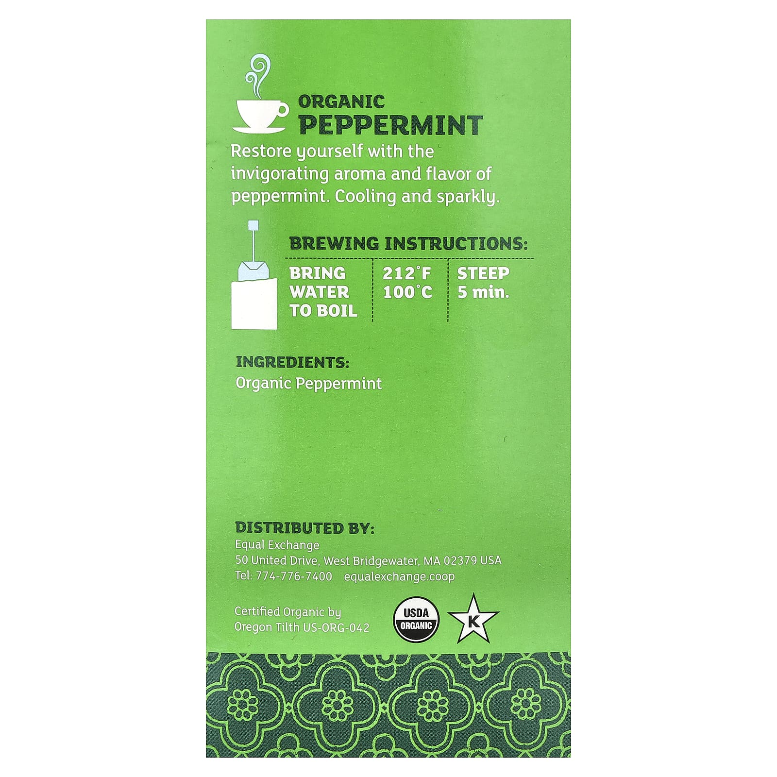 Травяной чай Equal Exchange Organic Peppermint 20 Tea Bags, без кофеина, 28 г, чайные пакетики — фото 3