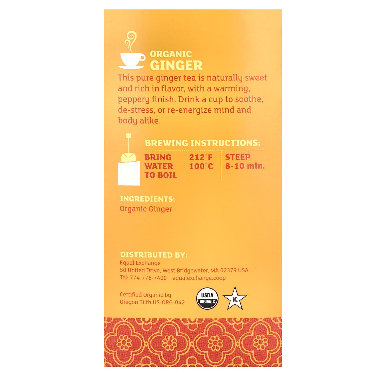 Травяной чай Equal Exchange Organic Ginger 20 Tea Bags, без кофеина, 30 г, чайные пакетики — фото 3
